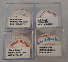 4 Autographed Signed ROMLB MLB Ball Lot Phillies Kucek Schueler Rawley Spook Jacobs
