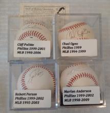 4 Autographed Signed ROMLB MLB Ball Lot Phillies Ogea Politte Person Anderson COA