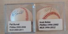 2 Phillies Autographed Signed ROMLB Baseball Lot Scott Rolen HOF & Pat Burrell MLB