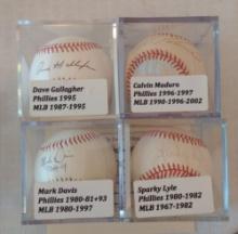 4 Autographed Signed ROMLB MLB Ball Lot Phillies Gallagher Maduro Davis Lyle COA