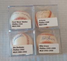 4 Autographed Signed ROMLB MLB Ball Lot Phillies Moon Mullen Porto DeShaies Grace