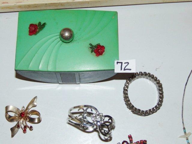 Great Lot Of Vtg Costume Jewelry & A Vtg Celluloid Jewlery / Trinket Box