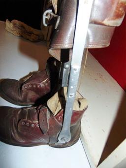 Vtg Steel Leg Brace Leather Boots