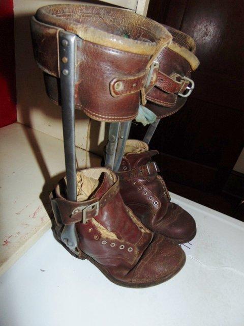 Vtg Steel Leg Brace Leather Boots