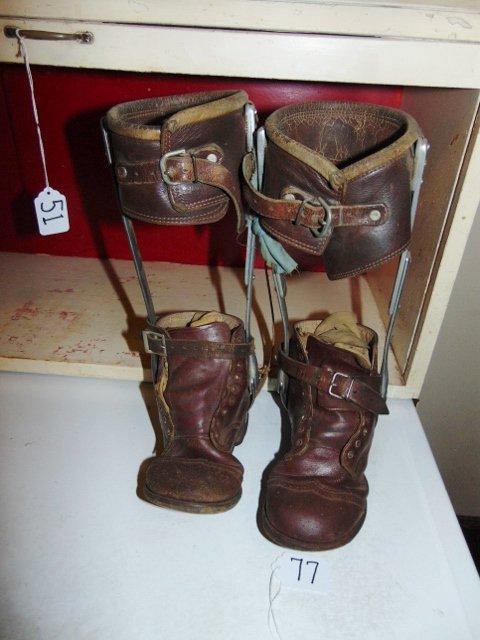 Vtg Steel Leg Brace Leather Boots