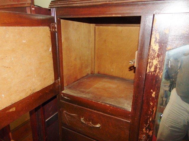 Antique Dark Wood Wardrobe W/ Skeleton Key