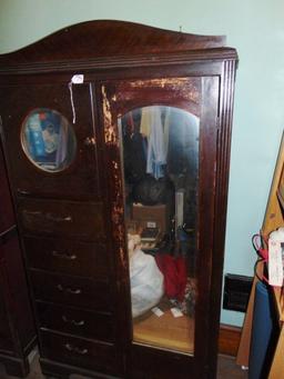 Antique Dark Wood Wardrobe W/ Skeleton Key