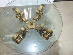 Round Glass Top W/ Heavy Bronzed Steel Coffee Table (Local Pick Up Only)