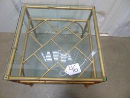 Vtg End Table W/ Gilded Metal Base & 1/4" Glass Top (LOCAL PICK UP ONLY)