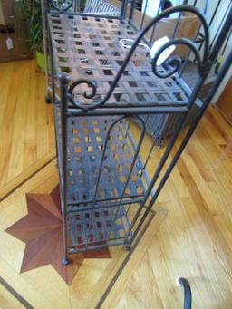 Black And Bronzed Steel 3 Shelf Rack W/ Fold Up Shelves (Local Pick Up Only)