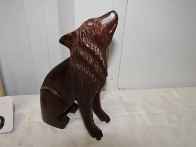 2 Hand Carved Folk Art Wood Figures: Man And A Wolf