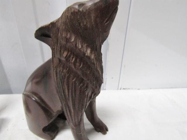 2 Hand Carved Folk Art Wood Figures: Man And A Wolf