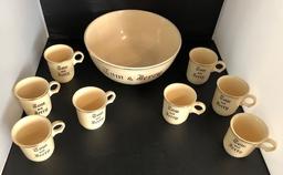 Vtg Homer Laughlin Tom And Jerry Set Punch Bowl 8 Cups