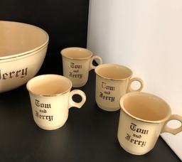 Vtg Homer Laughlin Tom And Jerry Set Punch Bowl 8 Cups