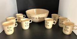Vtg Homer Laughlin Tom And Jerry Set Punch Bowl 8 Cups