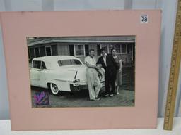 Photo Copy Of Elvis Presley And His Parents Leaning On A Cadillac