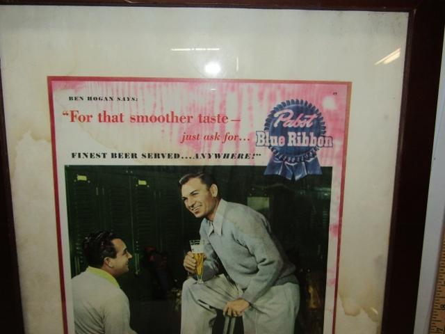 1950 Pabst Blue Ribbon And Ben Hogan Framed Advertising