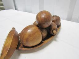 Vtg Carved Wood Fruit And Tray