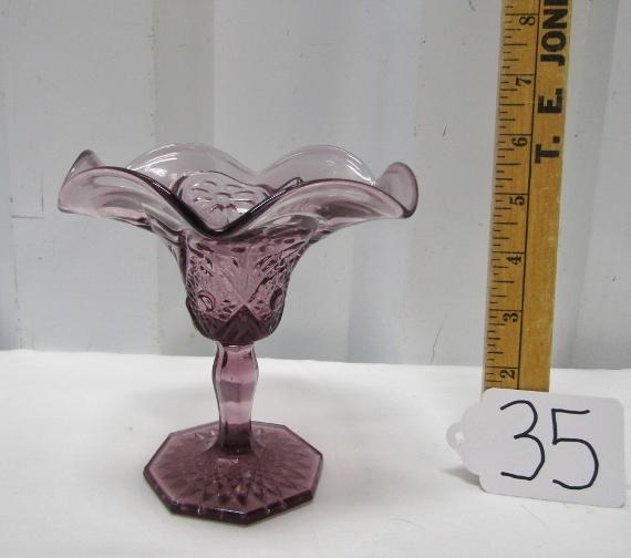 Vtg Glass Smoked Purple Compote