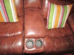 Genuine Leather Double Rocking Recliners W/ Center Console And 2 Pillows  (LOCAL PICK UP ONLY)