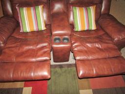 Genuine Leather Double Rocking Recliners W/ Center Console And 2 Pillows  (LOCAL PICK UP ONLY)