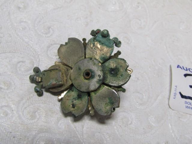 Antique Mourning Brooch W/ Picture, Rhinestones And Pearls