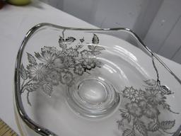 Very Pretty Crystal Candy Dish W/ Sterling Silver Overlay And Trim
