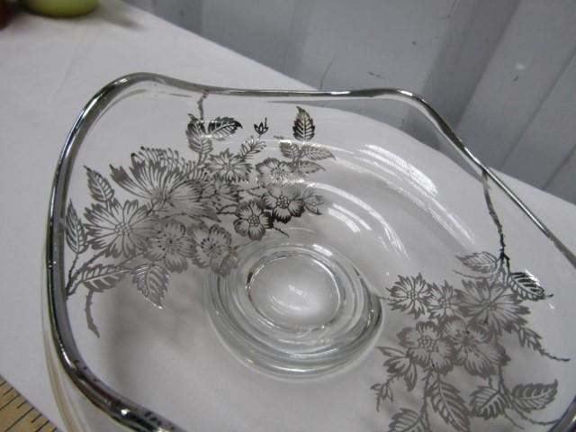Very Pretty Crystal Candy Dish W/ Sterling Silver Overlay And Trim