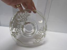 Very Pretty Crystal Candy Dish W/ Sterling Silver Overlay And Trim