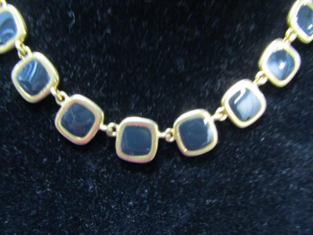 Gold Tone Necklace W/ Black Polished Stones