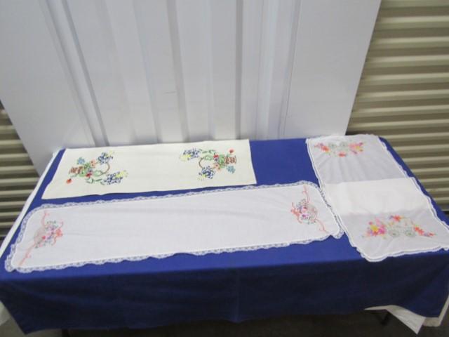 3 Vtg Table Runners W/ Embroidered Designs