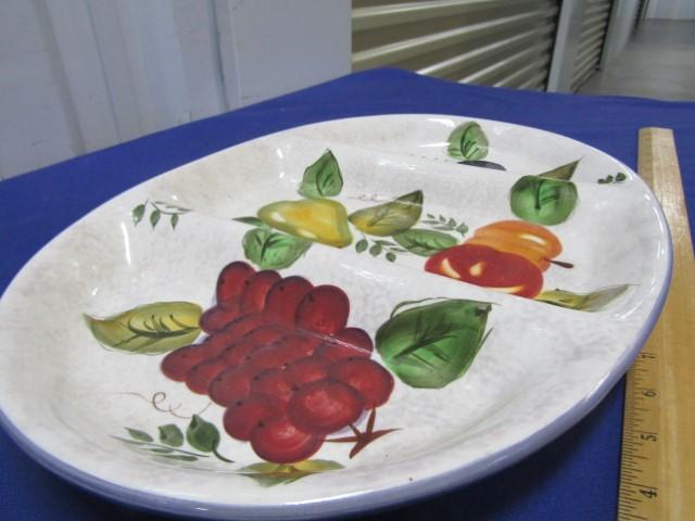 Large 3 Part Divided Oneida Hand Painted Stoneware Platter
