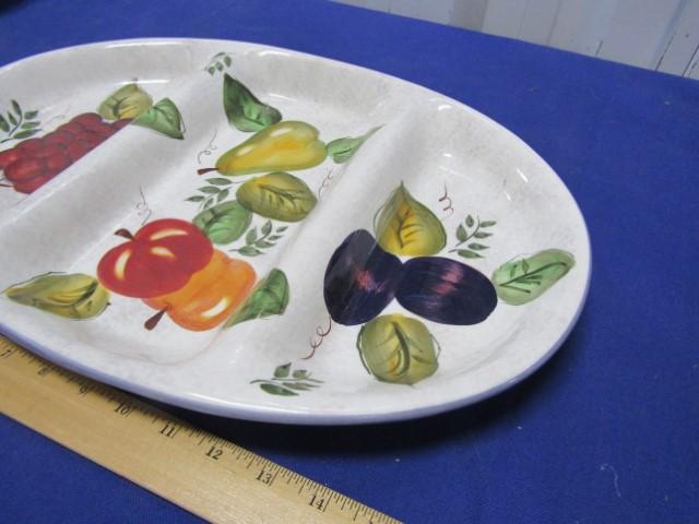 Large 3 Part Divided Oneida Hand Painted Stoneware Platter