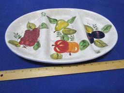 Large 3 Part Divided Oneida Hand Painted Stoneware Platter