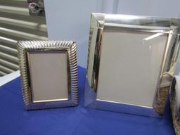 4 Picture Frames W/ Glass And A Lined Basket
