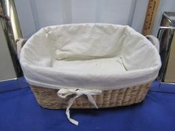 4 Picture Frames W/ Glass And A Lined Basket