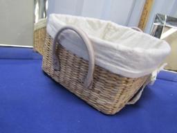 4 Picture Frames W/ Glass And A Lined Basket