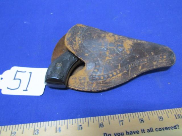 Vtg The American Double Action Revolver By H And R Firearms W/ Leather Holster