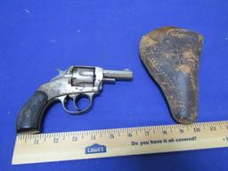 Vtg The American Double Action Revolver By H And R Firearms W/ Leather Holster
