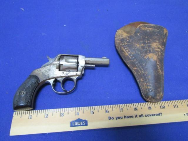 Vtg The American Double Action Revolver By H And R Firearms W/ Leather Holster