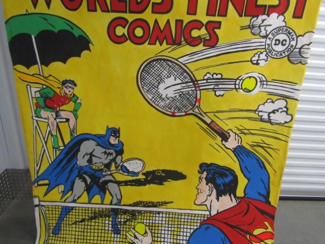 Large Batman And Superman D C Comics Hand Painted Poster On Canvas