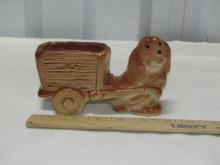 Vtg Mid Century Ceramic Dog Pulling Cart Planter