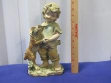 Resin Sculpture Of A Boy And His Dog