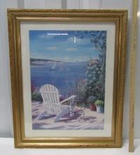 Large Framed And Matted " Garden With A View " Autographed By The Artist C. Saxe