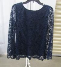 New Ladies Dark Blue Top W/ Lace Sleeves By Monroe And Main