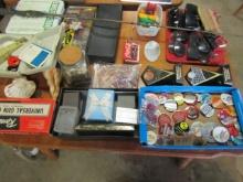 Table Lot: Fishing Stuff, Gun Cleaning Stuff, Sunglasses And Miscellaneous Items