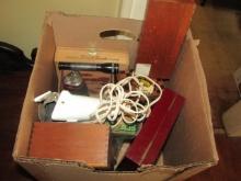 Miscellaneous Lot: Wood Cigar Boxes, Electric Shaver, Electric Scissors, Etc