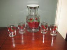 Vtg Anchor Hocking Apple Juice Set, Caraffe And 4 Glasses