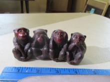 Vtg 4 Monkeys Cinnabar Figure