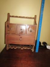 Vtg Solid Pine Wood Spice Rack W/ 3 Jar Drawers By Yield House - NO SHIPPING